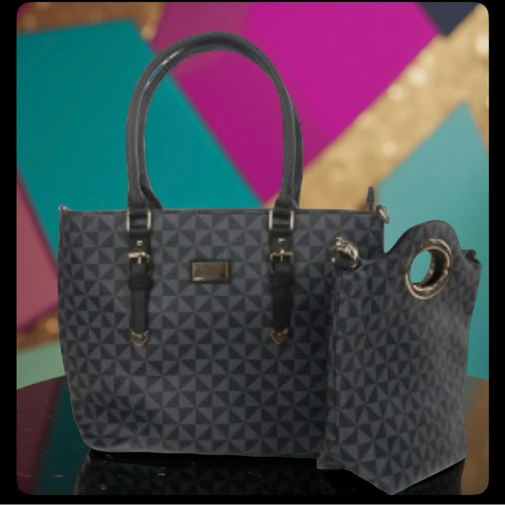 Elegant Dark blue & blue Geometric Tote/Crossbody, that comes with another purse